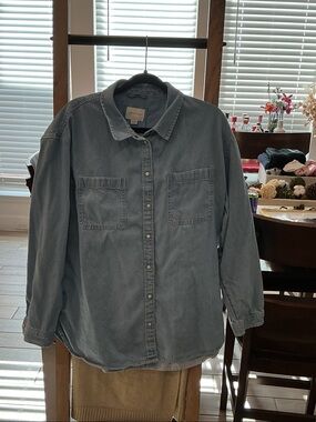 American Eagle Outfitters Light Blue Denim Button-Down Shirt
